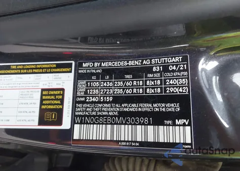 2021 Mercedes-Benz Glc 300 4Matic Suv from USA, damaged, VIN W1N0G8EB0MV303981